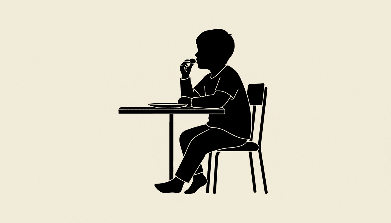 Child calmly eating a treat at the table