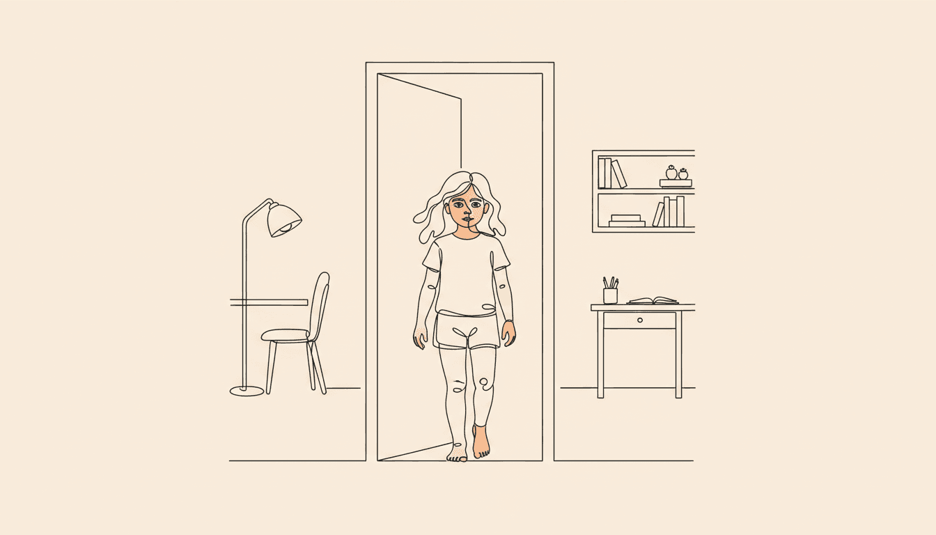 Child standing at doorway threshold between two naturally lit rooms