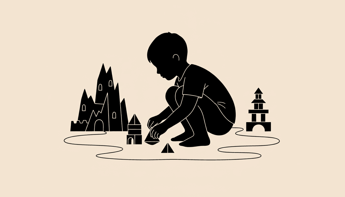 Child happily immersed in a self-invented game
