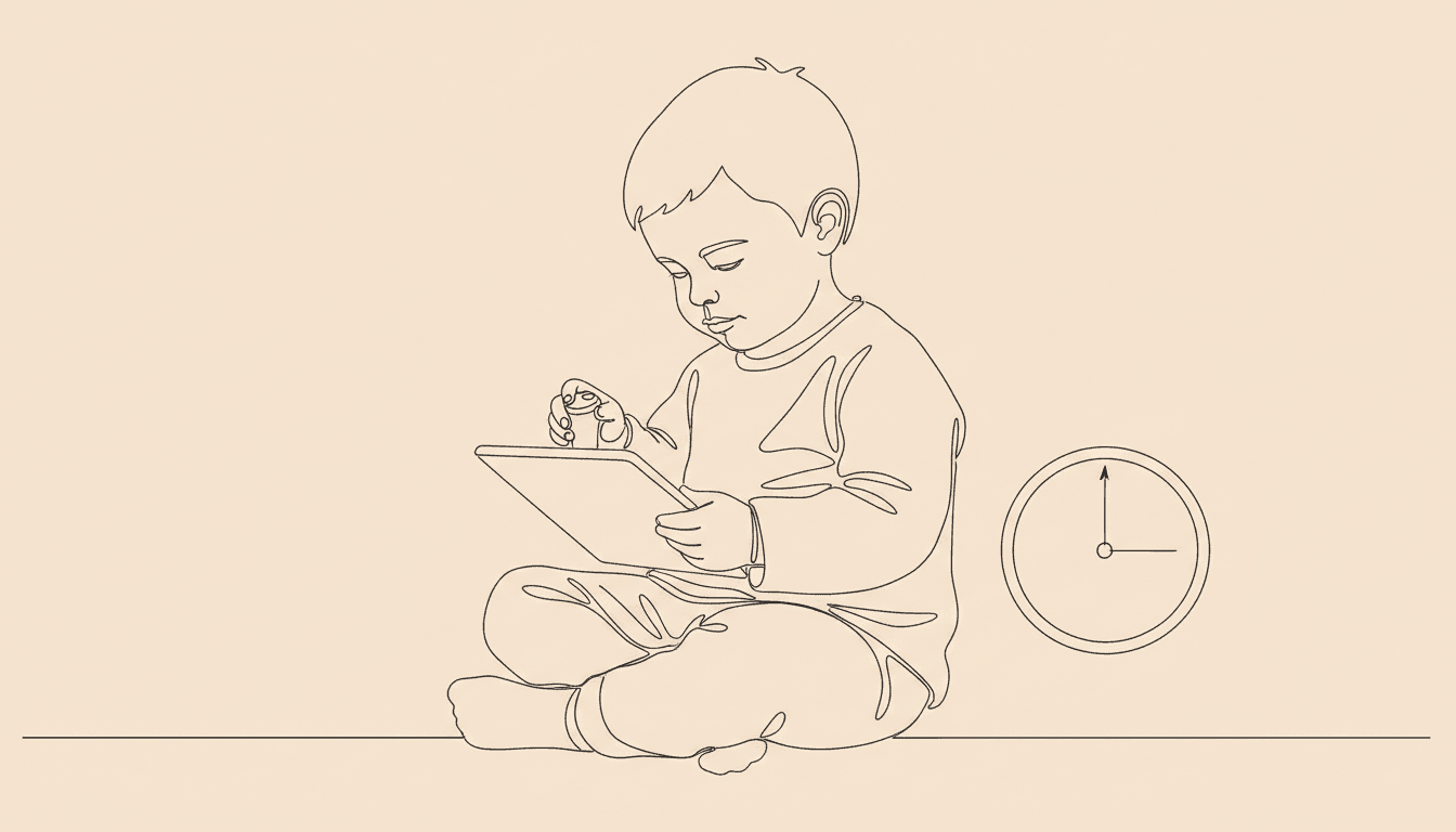 Child's bedroom with scattered toys, child sitting calmly nearby