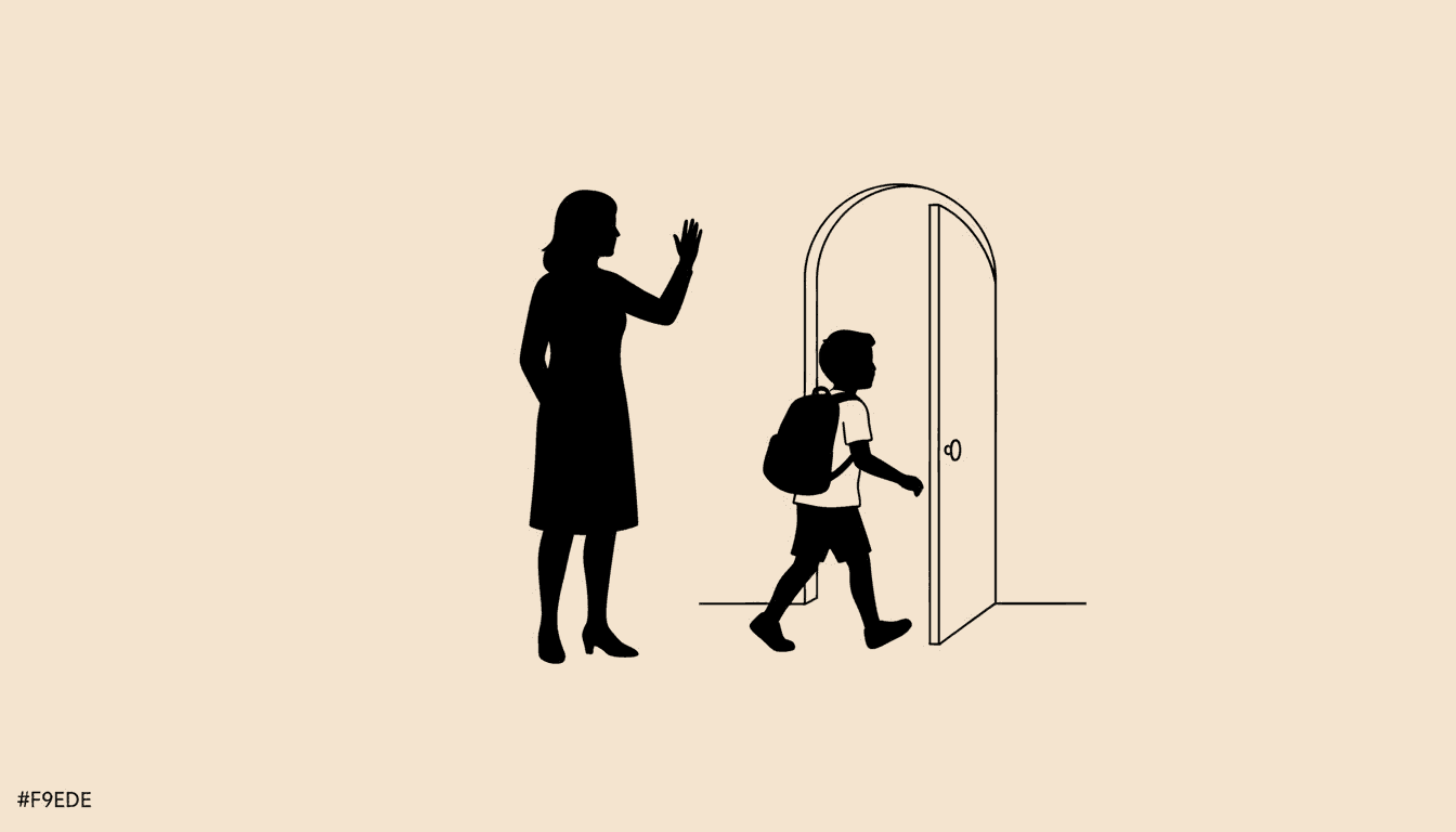 Child walking into school confidently on an ordinary morning