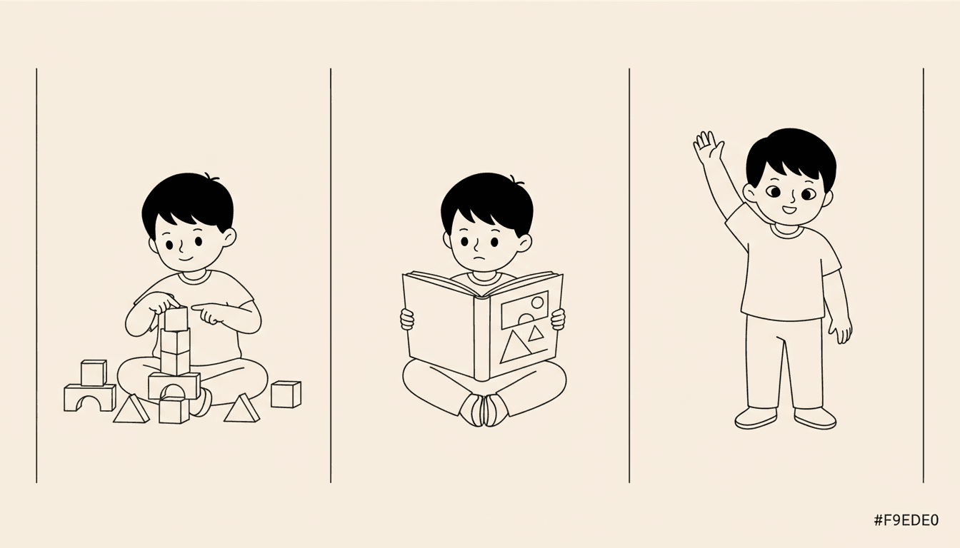 Three classroom moments: counting blocks, reading, and attentive listening