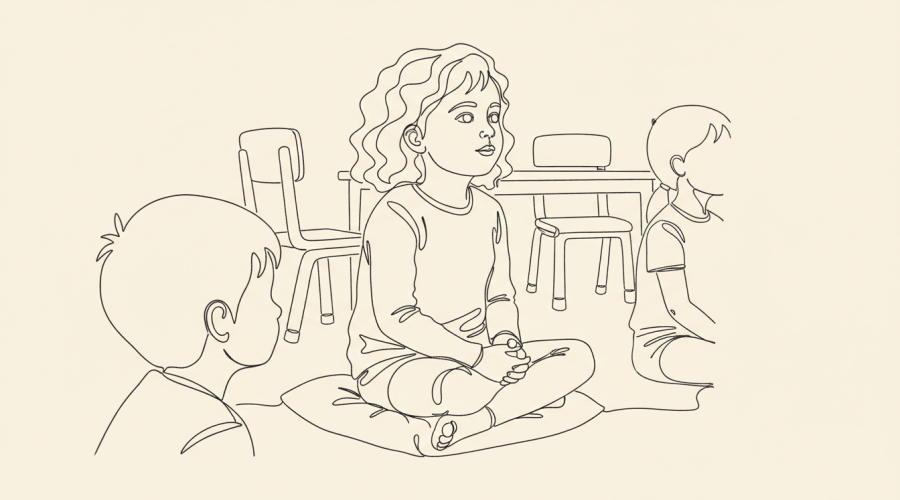 Child sitting attentively during a group classroom activity